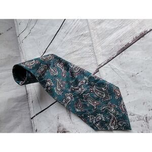 Johnathan Craig Men's Neck Tie Teal Paisley Pattern Classic Silk Blend Vintage